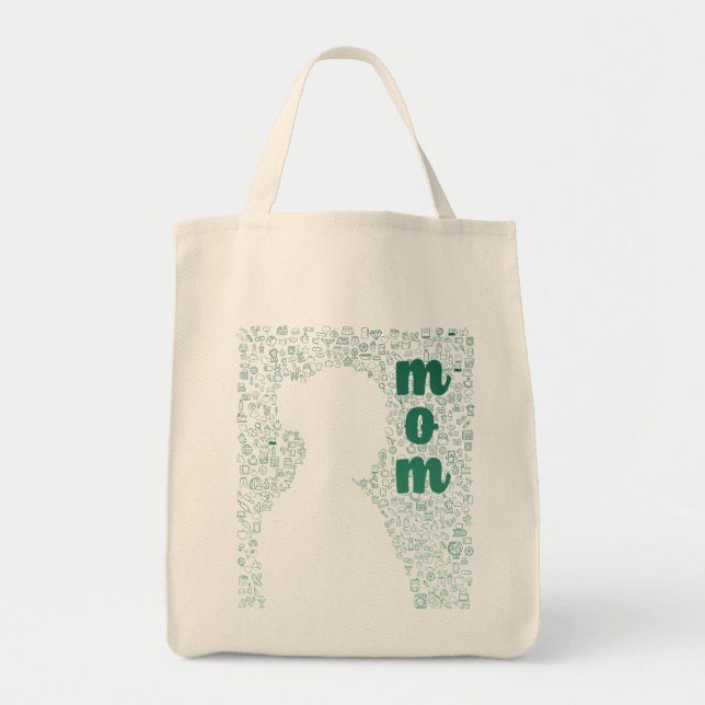 Bolsa Tote Silhueta Branca de uma Saco de Tote Mãe (Frente)