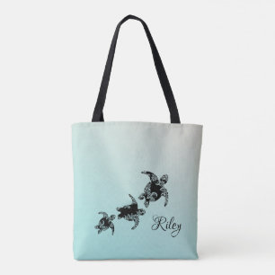 Bolsa Tote Silhueta das tartarugas de mar com nome