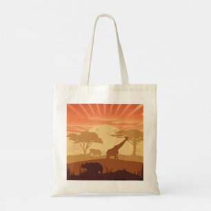 Bolsa Tote Silhueta de Animais Selvagens no Pôr do Sol no Saf