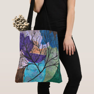 Bolsa Tote Silhueta de Árvore Abstrata em Aquarela Colorida