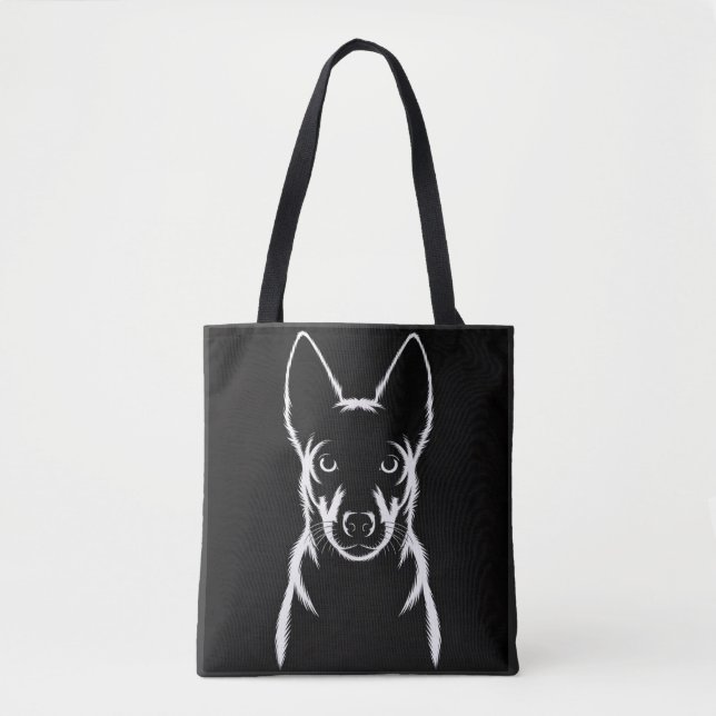 Bolsa Tote Silhueta de Cão Minimalista em Preto (Frente)