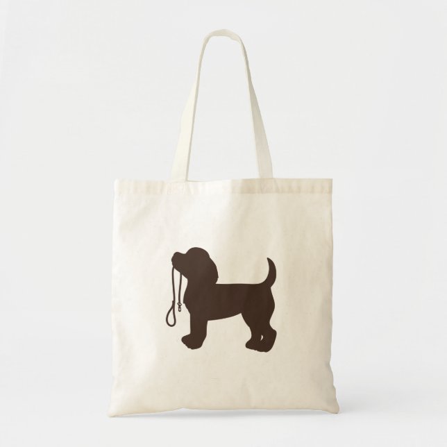 Bolsa Tote Silhueta de cão pequeno - Escolha a cor de fundo (Frente)