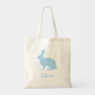 Bolsa Tote Silhueta de Coelho Azul Pastel com Nome Páscoa