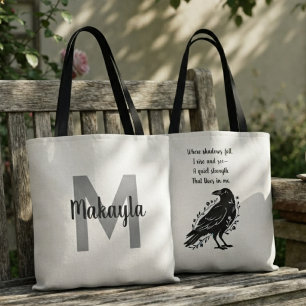 Bolsa Tote Silhueta de Corvo de Ônix Gótico Poético Mal-humor