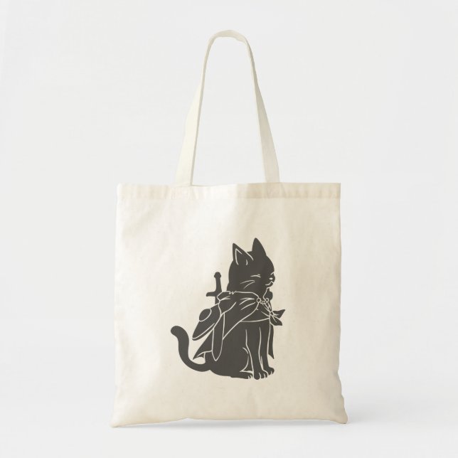 Bolsa Tote Silhueta de gato guerreiro - Escolha a cor de fund (Frente)