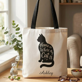 Bolsa Tote Silhueta de Gato Preto Minimalista Amante de Anima