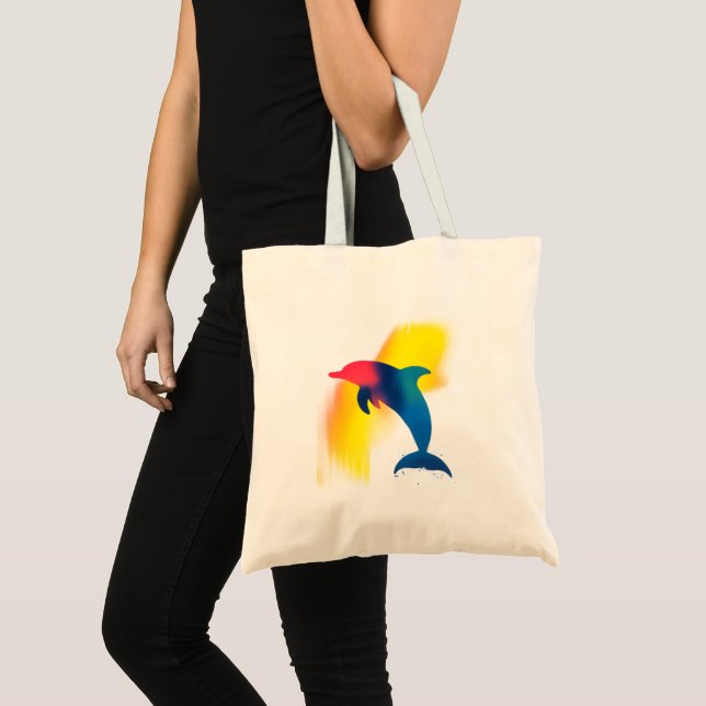 Bolsa Tote Silhueta de golfinho de pintura Abstrato colorida (Frente (produto))
