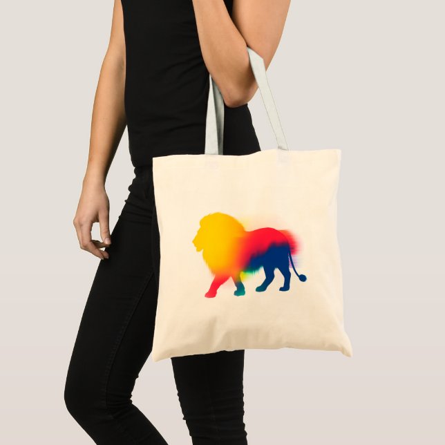 Bolsa Tote Silhueta de Leão de Pintura Abstrato Colorida (Frente (produto))