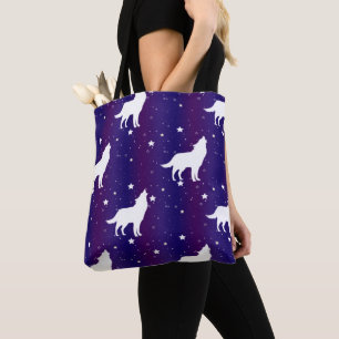 Bolsa Tote Silhueta de Lobo Noite Estrelada Galáxia Amante Un