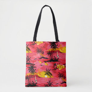 Bolsa Tote Silhueta de palmeira aquática e padrão de praia