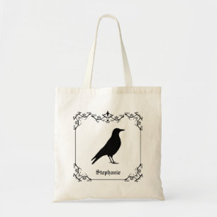 Bolsa Tote Silhueta de Pássaro Corvo e Redemoinhos Decorativo
