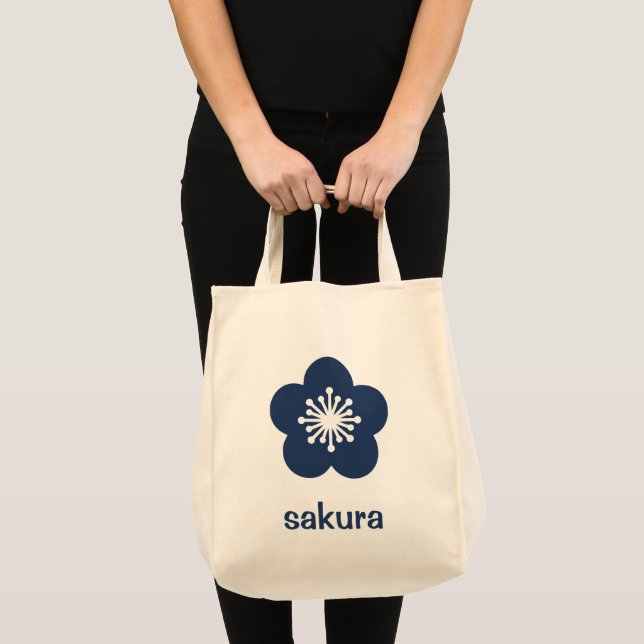 Bolsa Tote Silhueta de Sakura Azul Marinho (Frente (produto))