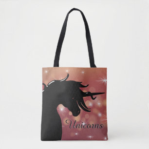 Bolsa Tote Silhueta de Unicórnio Flutuante (estrelas de marro