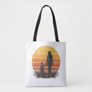 Bolsa Tote Silhueta do pôr do sol personalizada da mãe e do f