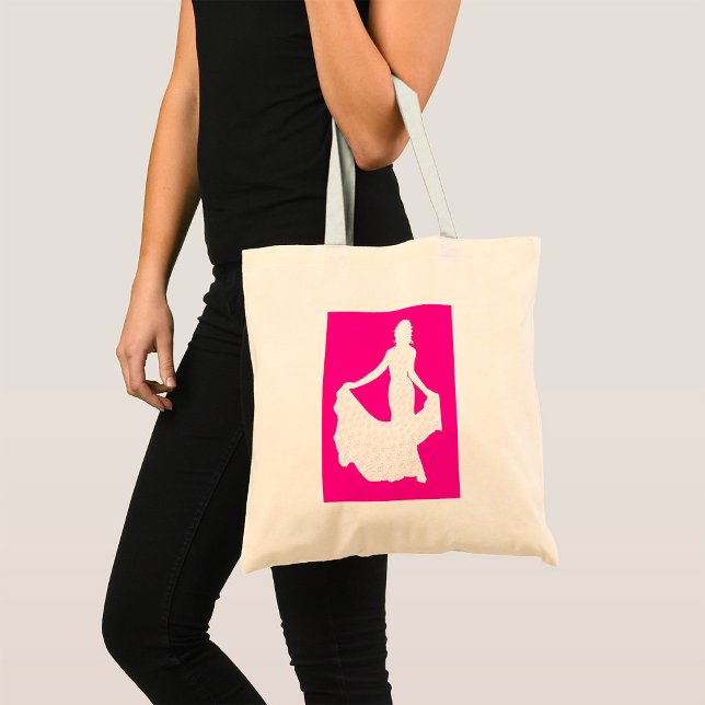 Bolsa Tote Silhueta Elegante de uma Mulher em Palhaço Fluente (Criador carregado)