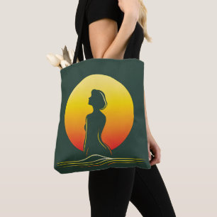Bolsa Tote silhueta feminina do pôr do sol retrô