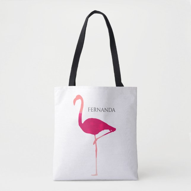 Bolsa Tote Silhueta Flamingo Rosa Moderna com Nome Bag (Frente)