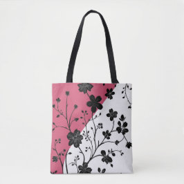 Bolsa Tote Silhueta Floral Preta Elegante a Rosa e Branco