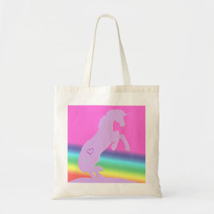 Bolsa Tote Silhueta lavanda Unicorn (fundo arco-íris)
