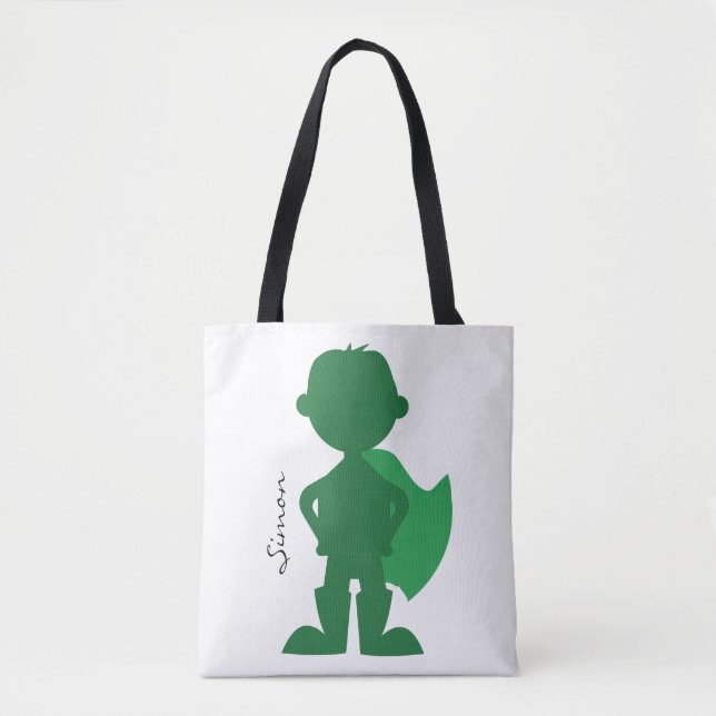 Bolsa Tote Silhueta personalizada moderna do menino verde do (Frente)