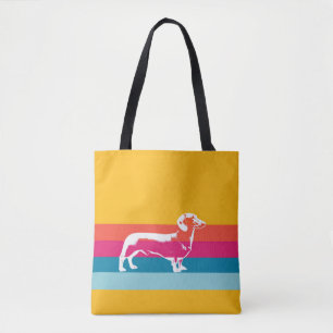 Bolsa Tote Silhueta Retro de Dachshund – Arte Colorida de Cac