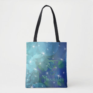 Bolsa Tote Silhueta Unicórn Flutuante (azul/verde com estrela
