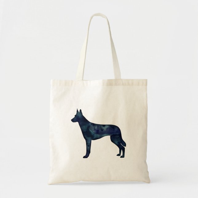 Bolsa Tote Silhuette de Cor Negra Malinois Belga (Frente)