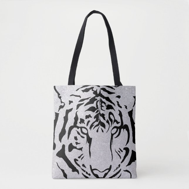 Bolsa Tote Silhuette de Tigre Preto e Branco (Frente)