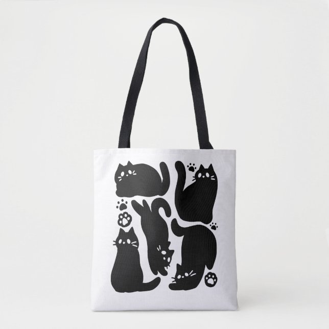 Bolsa Tote Silhuettes de Gato Negro - Design de Felino Cinto (Frente)