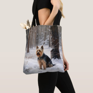 Bolsa Tote Silk Terrier Deixe-o nevar Natal