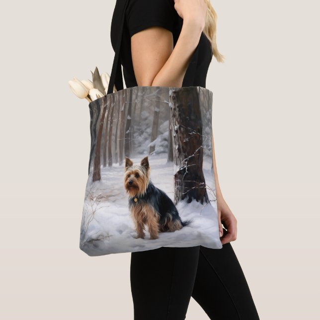 Bolsa Tote Silk Terrier Deixe-o nevar Natal (Close Up)