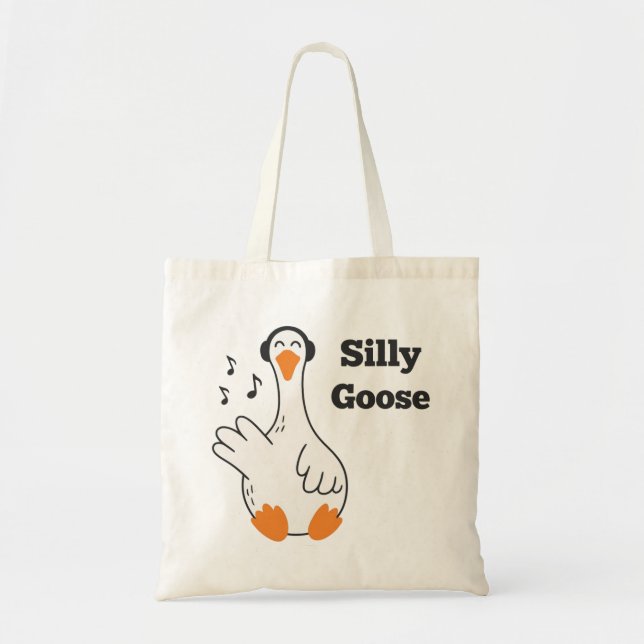 Bolsa Tote Silly Goose Wearing Headphones – Cute Funny Goose (Frente)