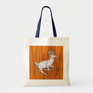 Bolsa Tote Silver Chrome Like Running Deer on Fine Teak Print