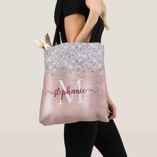 Bolsa Tote Silver Faux-Glitter Girly Glam Blush Rosa Pessoal (Close Up)