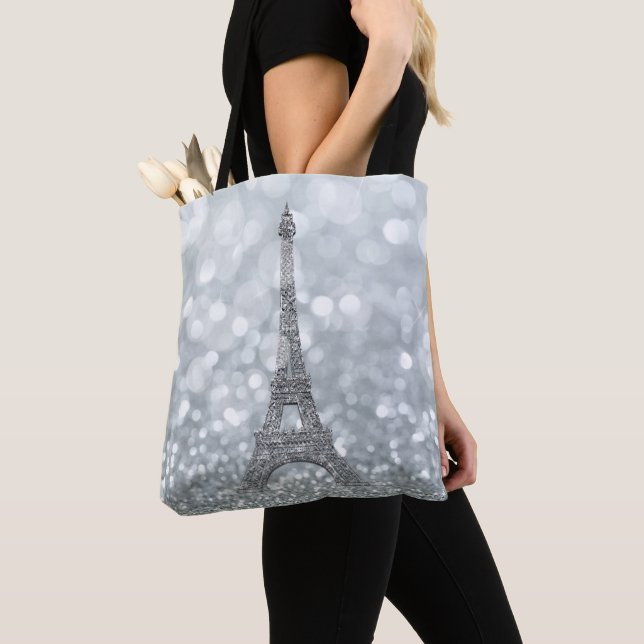 Bolsa Tote Silver Glitter Sparkle Paris Eiffel Tower Glam (Close Up)