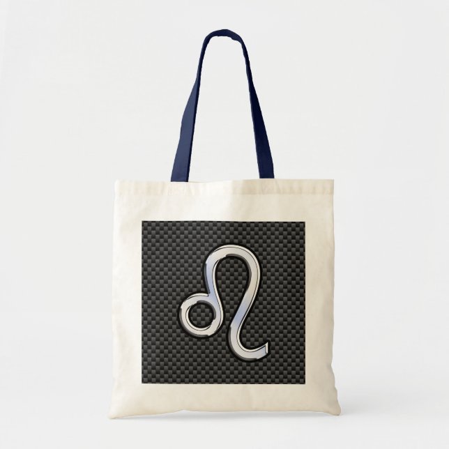 Bolsa Tote Silver Leo Zodiac Símbolo Carbono Fibra de Carbono (Frente)