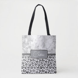 Bolsa Tote Silver Marble Glittery Silve Leopardo Personalizad