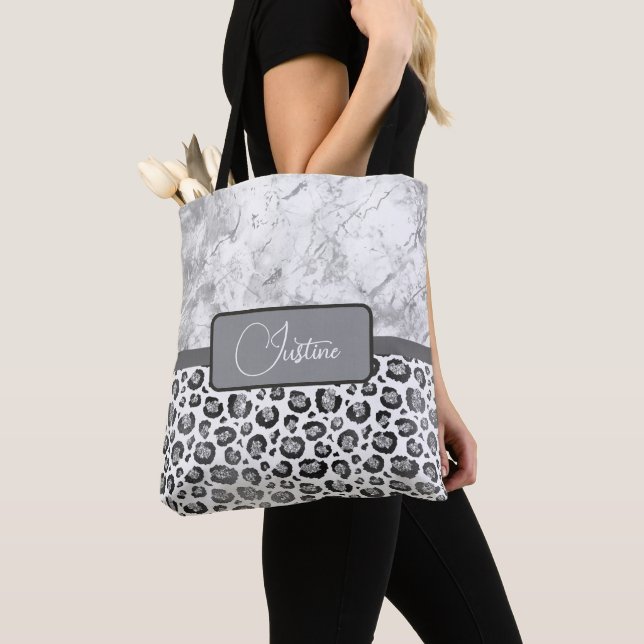 Bolsa Tote Silver Marble Glittery Silve Leopardo Personalizad (Close Up)