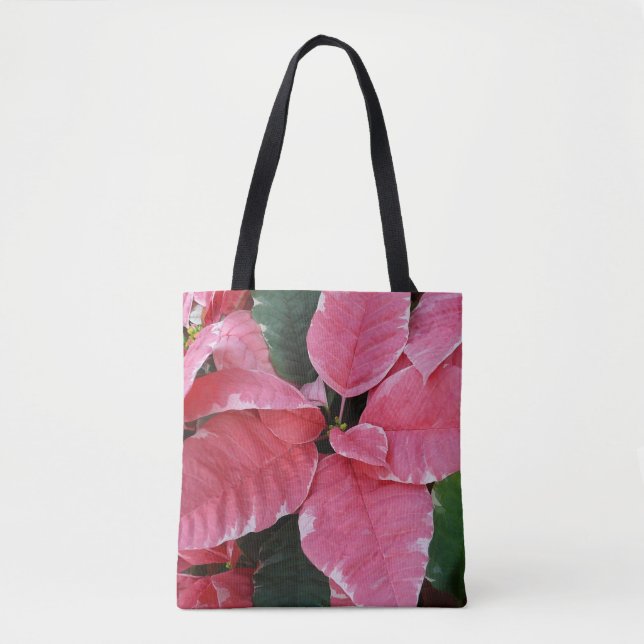 Bolsa Tote Silver Star Marble Poinsettias Feriado Rosa Floral (Frente)