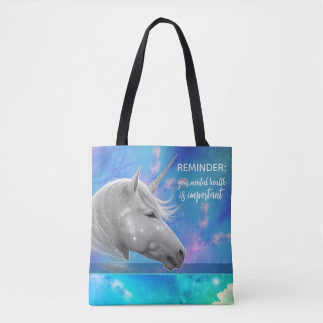 Bolsa Tote Silver Unicorn Important Mental Health Reminder (Frente)