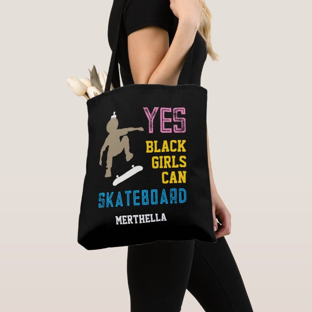 Bolsa Tote SIM, GAROTAS PODEM PEGAR O SKATEBOARD REtro Afro S (Close Up)