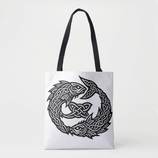 Bolsa Tote Símbolo Celta de Correntes Gêmeas de Peixes | Burn (Frente)