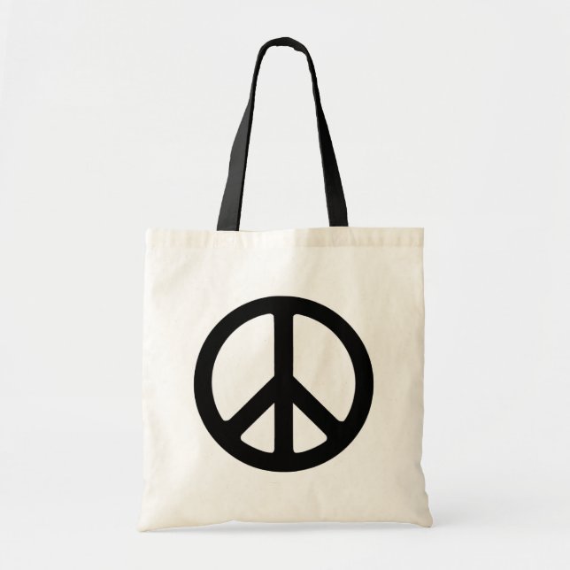 Bolsa Tote Símbolo Clássico de Paz em Groovy Negro (Frente)