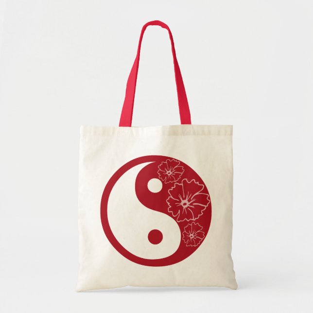 Bolsa Tote Símbolo da Flor Tropical Vermelha Yin Yang (Frente)