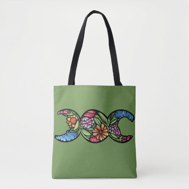 Bolsa Tote Símbolo da Tríplice Lua em Flor (Frente)