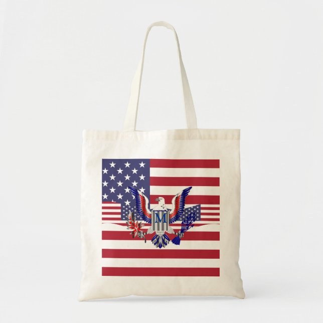 Bolsa Tote Símbolo de águia americana e bandeira (Frente)