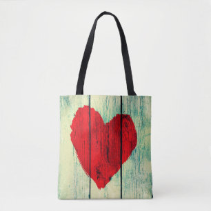 Bolsa Tote Símbolo de amor na velha parede de madeira