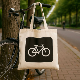 Bolsa Tote Símbolo de Bicicleta Minimalista Preta e Branca