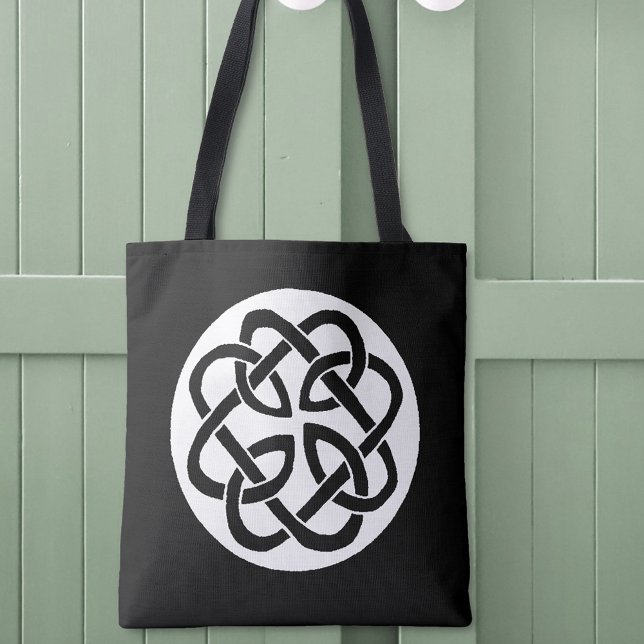 Bolsa Tote Símbolo de Círculo de Entrelaçamento Celta Preto e (Criador carregado)