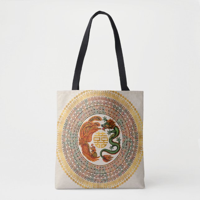 Bolsa Tote Símbolo de Felicidade Dupla com Phoenix e Dragon (Frente)